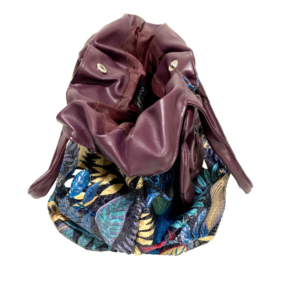 Vintage Bueno Purse Satchel Handbag Wet Look Unique Multi Color Floral Ruffles - Picture 10 of 11